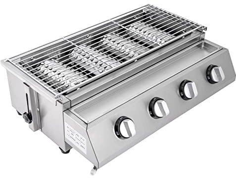 HazLope Barbacoa de gas, parrilla de mesa ajustable con 4 quemadores independientes, calefacción rápida, parrilla de gas de acero inoxidable, sin humo, para balcón, terraza, superficie de parrilla de