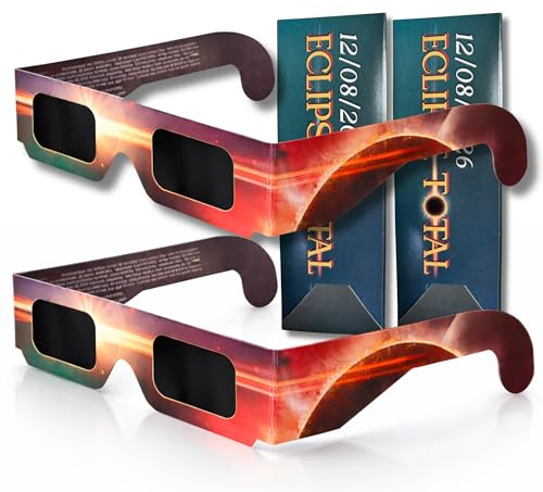 2 Occhiali Eclissi Solare Certificati ISO 12312-2 e Certificato CE | Filtro Protettivo per Visione Sicura | Occhiali Eclipse Agosto 2026