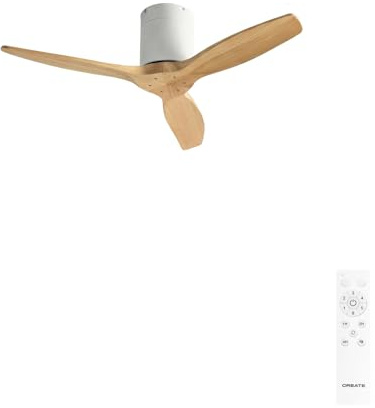 CREATE / WINDCALM S/Ventilador de techo ABS blanco aspas efecto madera clara con mando / 40W, Silencioso, Ø112 cm, 6 velocidades, temporizador, función verano-invierno