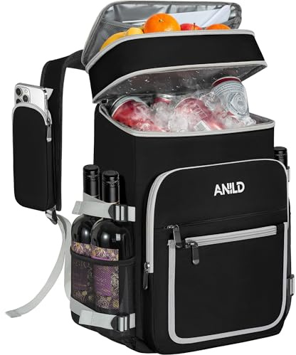 LASUK 40 lattine, zaino termico isolato, da 30 l, grande, impermeabile, a prova di perdite, borsa termica da picnic, borsa termica per campeggio, picnic, barbecue e escursioni (nero)