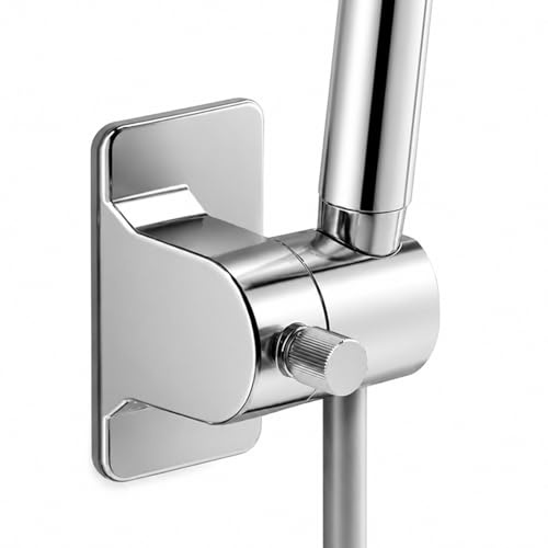 Duschkopfhalter, Duschhalterung für Duschkopf ohne Bohren mit 360°, Verstellbarer Halter für Duschkopf mit Saugnapf, Ideal für Wandstange und Badezimmer(Silber)