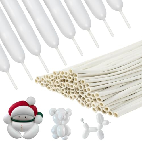100PCS White Long Balloons for Modelling Kit, 260q White Long Balloons for Tying with Twisting DIY Animal Balloons Magic Shapes for 260 Baloons Ties, Birthday Party Decoration, Wedding Prom Clown Deco