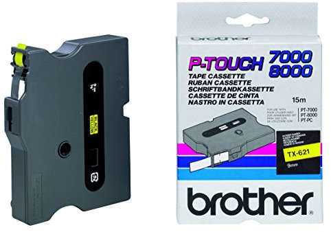 Brother TX621 Schriftbandkassette 9mm x 15m gelb auf schwarz laminiert für P-touch series