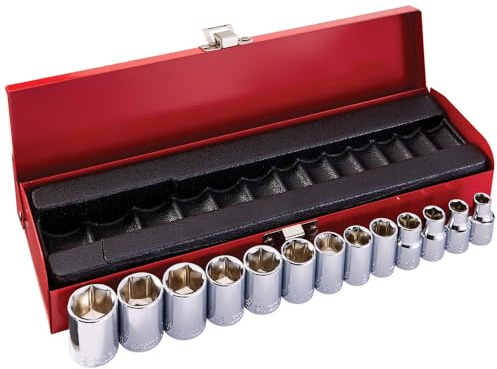 KLEIN TOOLS 3/8-Inch Drive Socket Set, Metric, 13 Pc 65506, Red