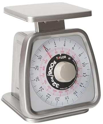 Taylor Mechanical Portion Control Kitchen Scale, Food Scale for Precise Weight Measuring and Portion Control, Rotating Dial Tare Function, NSF, TS32 32OZ, Stainless Steel Platform
