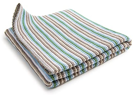 Sonnenstrick Erstlingsdecke/Babydecke/Kuscheldecke/Strickdecke aus 100% Bio Baumwolle kba made in Germany 80 x 80 cm gestreift grün