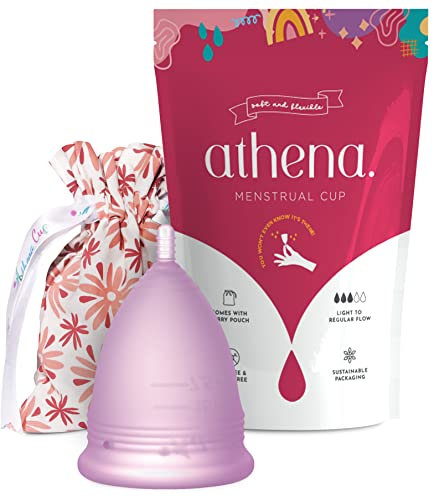 Coppetta Mestruale Athena Cup - Coppetta per Mestruazioni Ideale per Flusso Leggero e Regolare - Custodia Inclusa - Taglia 1, Viola Trasparente - Alternativa Naturale ad Assorbenti e Tamponi