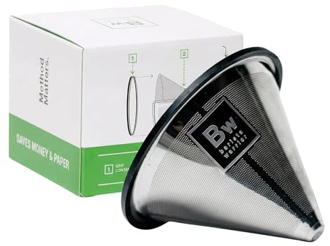 Barista Warrior Reusable Coffee Filter - Stainless Steel Pour Over Dripper, Compatible for Chemex, Hario V60 & Drippers, Easy to Clean Flavorful Brew Fine Mesh Coffee Filter - Silver