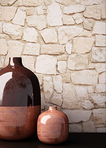 NEWROOM Steintapete Tapete Beige Mauer Stein Modern Papiertapete Braun Papier moderne Design 3D Optik Steintapete Ziegelstein Backstein Mauerwerk Klinker Loft inkl. Tapezier Ratgeber