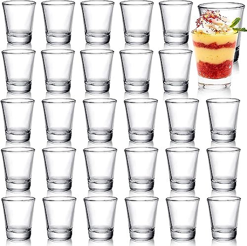 Tebery Paquete de 30 vasos de chupito redondos a granel con base pesada, tazas de tequila de 2 onzas, juego de vasos de chupito de whisky transparente para vodka, whisky, tequila, espresso, licor