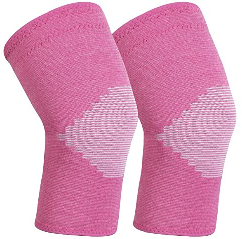 Goosehill Knee Supports 2Pack, Compression Breathable Knee Support Brace, Non-Slip Joint Protection Knee Support for Men & Women, Knee Brace Support for Running, Sports, Knee Pain Relief Pink