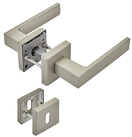 Türdrückergarnitur CUBE Edelstahloptik matt mit Buntbart 120 x 22 mm Vierkant 8 x 8 mm Türgarnitur für Zimmertür Rosettengarnitur von SOTECH