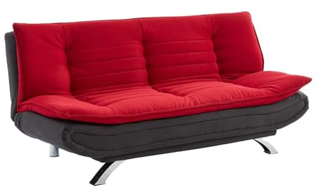 Vente-unique Schlafsofa 3-Sitzer – Ausklappbar – Stoff Rot & Anthrazit – Gesteppt – Klappsofa mit Schlaffunktion – Montiert geliefert – DEMIDO III