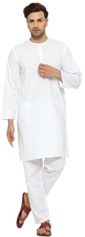 ITOS365 Men Cotton Kurta Pyjama Pajama Set Casual Regular Ethinic Wear Indian Yoga Dress White