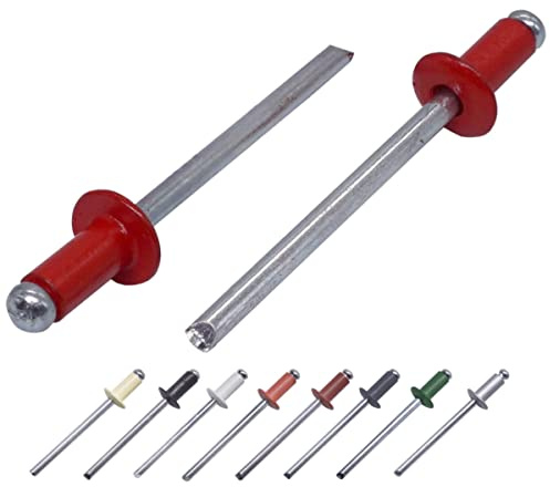 (Pack of 100 pcs) Painted Blind Rivets 4.0 x 8 mm, Dome Head, DIN 7337, Aluminum Rivet and Steel Mandrel, Pop Rivets (100, Flame Red RAL 3000)