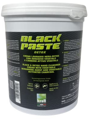 RucCosmetics linea Black line BLACKPASTE® Crema Lavamani Nera-Detox con Abrasivo Vegetale e Carbone Attivo Vegetale, per settori industriali, automobilistici e fai da te, (Barattolo lt 1)