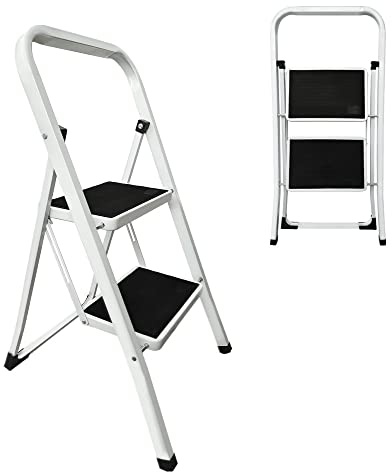Trittleiter 2 Stufen,Stehleiter Klappbar, Haushaltsleiter Stufenleiter platzsparend,Geeignet für Küche, Lager, Büro,bis 150 kg Belastbar