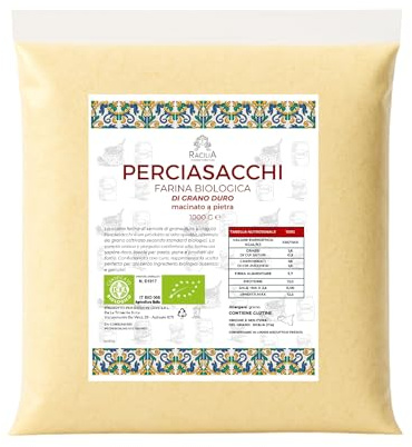 Farina di Semola di Grano Duro Bio Perciasacchi - Grano Antico 100% Siciliano e Biologico - Ricco di Fibre e Proteine - 1kg