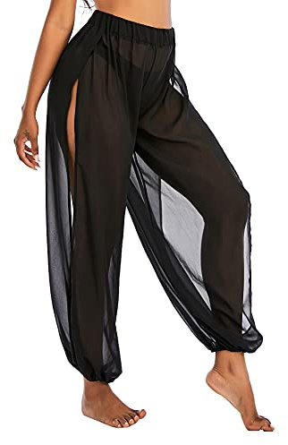 Mesh Black Swimsuit Cover Up Pants for Women Sheer Beach Pants X-Large