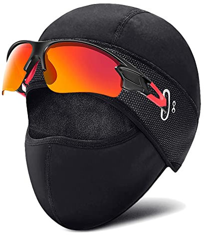 VDSOW Winter Cycling Caps Under Helmet, Thermal Fleece Beanie Hat with Face Cover for Men Women Waterproof Windproof, Cycle Skull Cap Ski Cap Balaclava Mask Bike Bicycle Helmet Liner for Sports Black