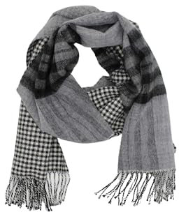 Leslii Schal Muster-Mix gemusterter Schal Streifen-Muster Fransen-Schal kariert (Schwarz)