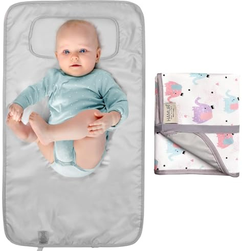 Hamur Home Portable Changing Pad – Waterproof, Washable & Easy Wipe Clean, Foldable Travel Baby Changing Mat for Diaper Bag, Compact & Lightweight, Must-Have for Newborns (Elephant Pattern)