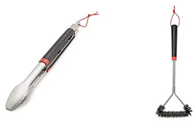 Weber Three-Sided Grill Brush Dreiseitige Grillb rste, 46 cm, Schwarz/Silber, 6278 & 6317 Grillzange, Edelstahl, Schwarz/Silber