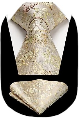 HISDERN Krawatte für Herren, florale Krawatte und Einstecktuch klassisches Herren-Krawattenset aus Seide für Hochzeit Party Geschäft