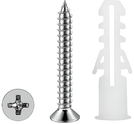 Qrity 100 Stück Dübel und Schrauben, Trockenbau Anker mit Edelstahlschrauben, M4 x 30mm Selbstbohrender Gipskartondübe Sets Gipsfaserplatten Hohlraumdübel