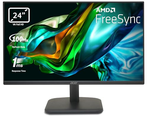 Acer EK241YHbif Monitor PC 23.8, Display VA Full HD, 100 Hz, 1 ms (VRB), 16:9, FreeSync, VGA, HDMI 1.4, Lum 250 cd/m2, Schermo PC con Contrasto 100M:1, ZeroFrame, Cavo HDMI Incluso, Nero