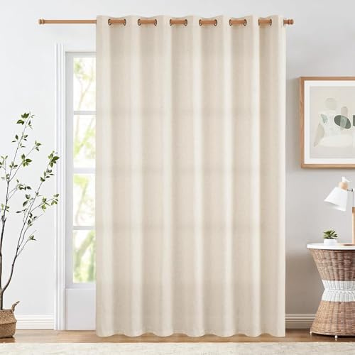 jinchan Linen Curtain 96 Inches Long for Sliding Glass Door, Farmhouse Semi Sheer Ceiling Curtain Living Room Light Filtering Grommet Farmhouse Rustic Beige Drape, 100 x 96, 1 Panel