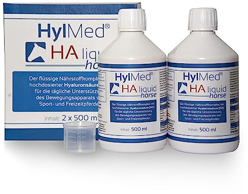 HylMed HA Liquid Horse, 2 x 500 ml, hochdosierte Hyaluronsäure, Kollagen und weitere Nährstoffe zur Unterstützung des Bewegungsapparates des Pferdes