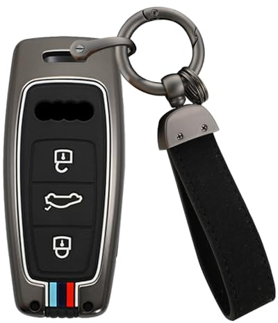 ontto Autoschlüssel Hülle Passt für Audi Audi A6 C8 S6 RS6 A3 S3 RS3 A8 S8 RS8 A7 S7 Q7 SQ7 4K Q8 SQ8 E-tron 2018-2021 Schlüsselhülle Schutzhülle Metall Schlüsselanhänger Schlüssel Etui-B Schwarz