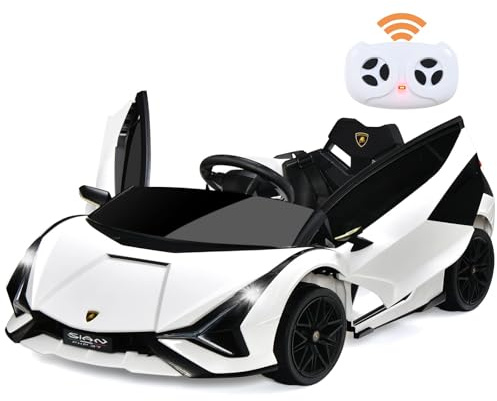 RELAX4LIFE Macchina Lamborghini Elettrica per Bambini 12V, Veicolo Ricaricabile con Telecomando 2,4 G, a Batteria con Musica, Storie Educative e Luci Realistiche，3 Anni+