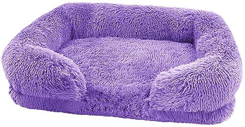 Zoomlie Flauschiges Hundebett, waschbar, für große und mittelgroße und kleine Haustiere, rutschfeste Unterseite, mit abnehmbarem Bezug, Größe S (40 x 30 x 12 cm), Violett