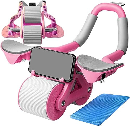 Sohodoo Automatisches Rückprall-Bauchrad, Bauchtrainer, Ab-Roller, Abs-Roller-Rad, Bauch-Training, Kernkrafttraining, Bauch-Roller-Rad (Color : Pink)