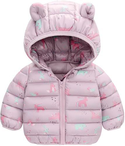 Happy Cherry Bambino Inverno Giacche Maniche Lunghe Cappotto Piumino con Cappuccio Carino Neonato Leggero Giubbotto Trapuntato Caldo Comodo Viola 12-18 Mesi