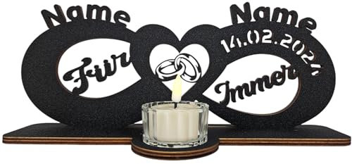 Waluna® Für Immer Hochzeitsgeschenk für Brautpaar mit Zwei Namen und Datum Eheringe personalisierte Geldgeschenk zur Hochzeit Verlobungsgeschenk in 12 Farben Tischdeko