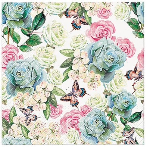 20 Servietten Blumen Frühlingsblumen in hellen Farben als Tischdeko. Papierservietten mit Motiv. Auch für Decoupage und Serviettentechnik 33x33cm