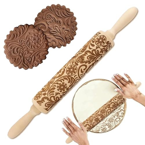 Homefantasy Rodillo Amasar,Rodillo de Madera 3D,Rodillo de Madera en Relieve,Rodillo de Cocina,Rodillo en Galletas,Grabado en Relieve Rodillo para Hornear Galletas,Pastelería