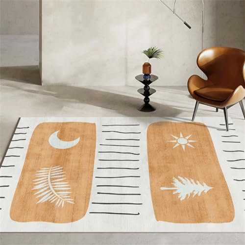 Teppich Teppich antirutsch babyzimmer Teppich Junge Gelb Beige Streifendesign Modernes Graffiti Blattmuster Baby spielteppich 200x300cm