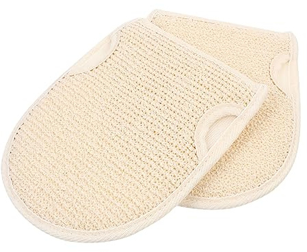Beavorty Double-side Exfoliating Gloves Made of Cotton and Linen 2pcs for Effective Body Scrubbing Comfortable Bath Accessories during Shower and Bath