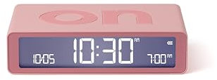Lexon Flip Classic Digitaler Wecker mit umkehrbaren EIN/Aus-Seiten, wiederaufladbare Nachttischuhr mit LCD-Display, Berührungssensor für Schlummer- und Lichtfunktion - Rosa