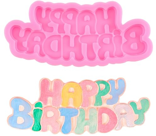 XMOLDNMS Happy Birthday Buchstaben Silikonformen Geburtstag Alphabet Fondant Form Buchstaben Schokoladenformen für Kuchendekoration Cupcake Topper Candy Polymer Clay Gum Paste
