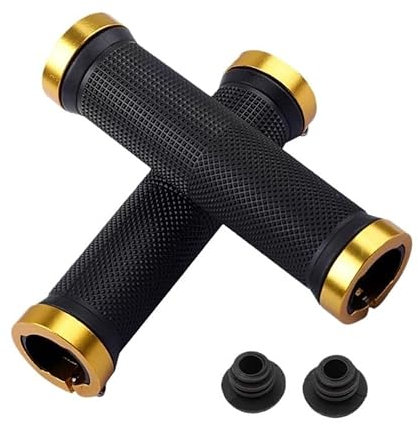 BLacOh Fahrradgriffe Fahrrad Gummigriffe MTB Alloy Lock Bilaterale Sperre Lenkergriffe Anti Slip Radfahren Lenkerhülse BMX Fahrradzubehör MTB Griffe(Golden)