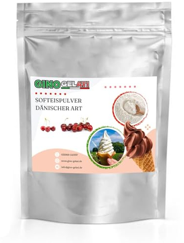 Gino Gelati Dänisches Softeis Pulver, fruchtiger Geschmack, verschiedene Geschmacksvarianten, schnell und einfach Zubereitet, Made in Germany, Eis selber machen (1 Kg, Kirsche)
