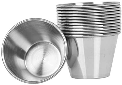 Mikinona 12pcs Small Stainless Steel Sauce Cups Round Metal Dipping Condiment Bowls for Steak and Salad Baking 304 Sturdy Set