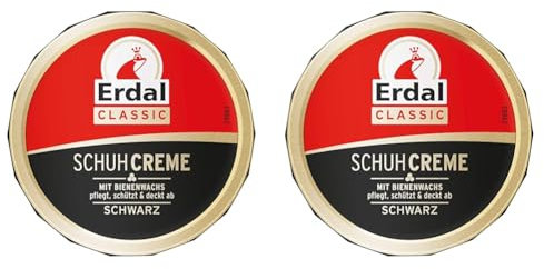Erdal Dosencreme schwarz, Schuhcreme mit Bienenwachs - nährt und pflegt das Leder, 2er Pack (1 x 75 ml)