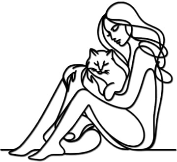 Metall-Wandkunst mit Frau, die eine Katze hält, minimalistische Linienkunst für die Wanddekoration in Tierform, abstrakte schwarze Haustier-Skulpturen in Katzenform für Wohnzimmer, Schlafzimmer, Badez