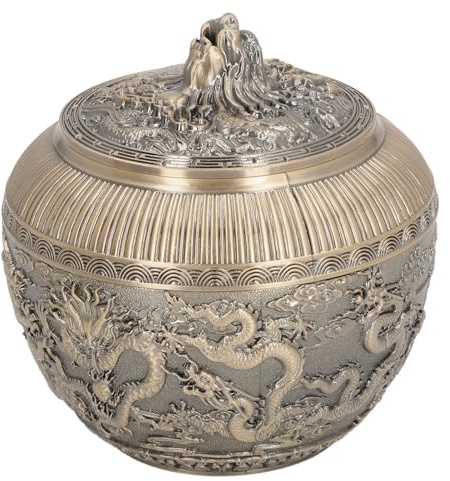 China Dragon Tea Canister Airtight Alloy Jar Metal Storage Can (Bronze) | 5.9 x 5.9 x 5.9in, Large Capacity, for Tea Coffee Sugar